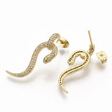 Cubic Zirconia Stud Earrings  Backs Snake Real Gold 30x11mm 0.7mm Z363