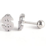Stainless Steel Ear Plugs Ear Studs Dollar Sign Silver 8x6x2mm 1mm Z351