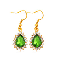 Gold Plated Earrings Crystal Rhinestone Water Drop Green L148 For Women