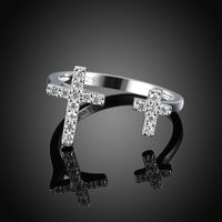 Sterling Silver Plated Fashion Resizable Ring AAA Zirconia Women Cross B418