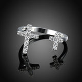 Sterling Silver Plated Fashion Resizable Ring AAA Zirconia Women Cross B418