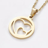 Stainless Steel Set Earring Pendant Necklace Double Heart Gold 18" P787