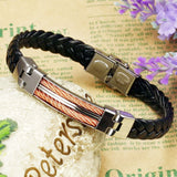 Mens Unisex Stainless Steel Black PU Leather Bracelet 8" G13