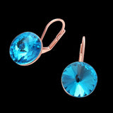 Rose Gold  Blue Earrings Dangle Drop Lever Back AAA Zirconia .56" L175