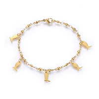 304 Stainless Steel Charm Bracelet Lobster Fish Gold 8.2" 3mm  A93