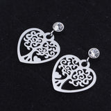 Stainless Steel Dangle Stud Earrings Zirconia Heart Tree of Life Silver  Z374