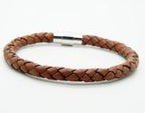 Men Women's Braided Leather Stainless Steel Magnetic Clasp Bracelet Brown 