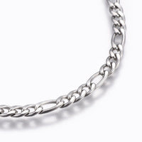 Stainless Steel Figaro Chain Bracelet Lobster Clasp Silver Color 8.6"  P237