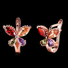 Rose Gold Plated Earrings Flower Butterfly Drop Dangle Zirconia Latch Back L668