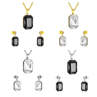 Stainless Steel Women's Unisex Set 18 Inch Necklace Earrings Square Zirconia Y74