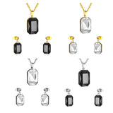 Stainless Steel Women's Unisex Set 18 Inch Necklace Earrings Square Zirconia Y74