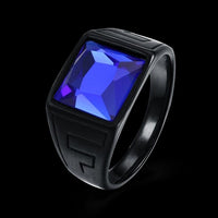 Stainless Steel Black Gunmetal Ring Mens Blue Black Stone B568