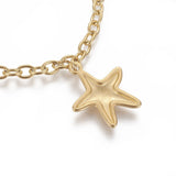 Stainless Steel Charm Bracelet Cowrie Shell Starfish Stars Shell Gold 7.7" Z62