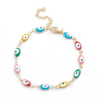 Stainless Steel Bracelet Enamel Lobster Evil Eye Gold 8-1/8 inches(20.5cm) Z234