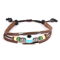 Genuine Leather Hemp Wood Bracelet Yellow Green Brown Luchy Charm Wood G375