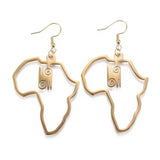 Stainless Steel Dangle Earrings Africa Map Adinkra Gye Nyame Gold 71mm Z343