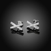 Sterling Silver Plated Earrings Stud AAA Zirconia Push Back X 0.32" L413