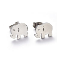 304 Stainless Steel Stud Earrings Elephant Silver Color 8x11mm Pin: 0.7mm A204Sp