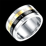 Stainless Steel Band Wedding Ring Black Yellow Men's Unisex Roman Numbers B424