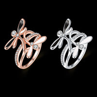 Rose Gold Platinum Plated Ring Black AAA Zirconia Women Dragonfly B164