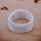 Sterling Silver Plated Flexible Band Plain Mesh Plated Ring B2