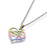 Stainless Steel Set Stud Earring Pendant Necklace Heart 17.7" Pin 0.8mm P476