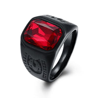 Stainless Steel Black Gunmetal Ring Mens Red Black Stone B550