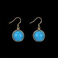 Yellow Gold Plated Earrings  Drop Dangle Kallaite Blue Fish Hook Clasp L533