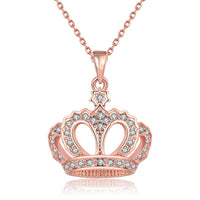 Rose Gold Plated Necklace Pendant Crown Zirconia 20 Inches 1MM Lobster B115