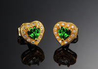 Gold Plated Earring Green Heart AAA Cubic Zirconia Women's G199