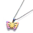 Stainless Steel Set Stud Earring Pendant Necklace Butterfly 18 6.5x10mm P1