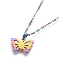 Stainless Steel Set Stud Earring Pendant Necklace Butterfly 18 6.5x10mm P1