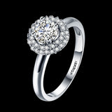 Platinum Plated Encrusted Halo Solitaire Ring AAA Zirconia Women B303