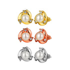 Rose Gold Platinum Plated  Earrings Stud Pearl AAA Zirconia Push Back .4" L260