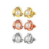 Rose Gold Platinum Plated  Earrings Stud Pearl AAA Zirconia Push Back .4" L260