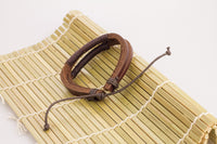 Genuine Leather Handmade Bracelet Men's  Unisex  Wrap Tribal  Brown H262