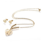 Stainless Steel Set Earrings Pendant Necklace Heart Valentine Day Gold 18" P860