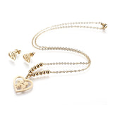 Stainless Steel Set Earrings Pendant Necklace Heart Valentine Day Gold 18" P860