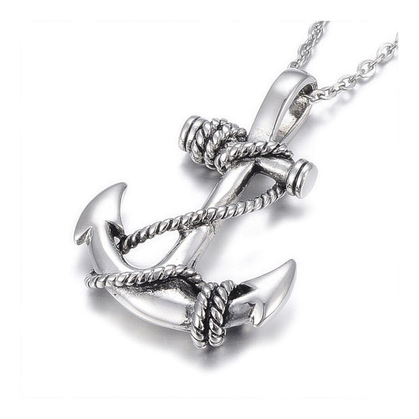 304 Stainless Steel Pendant Necklace Anchor Antique Silver 19.5" A257