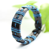 Genuine Leather Bracelet Men's Unisex Wrap Tribal Black Bluw Adjust 7-9 in H17