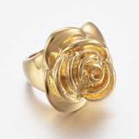 304 Stainless Steel Wide Band Finger Rings Flower Gold Size 6~9 16~19mm Z700