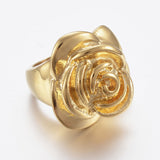 304 Stainless Steel Wide Band Finger Rings Flower Gold Size 6~9 16~19mm Z700