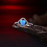 Platinum Plated Ring Womens Halo AAA Zirconia Opal Stone Blue B515