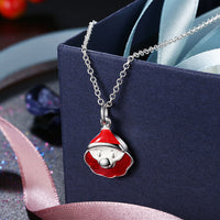 Brass Enamel Pendant Necklace Christmas Santa Claus Red Silver 17.7" P20