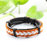 Genuine Leather Bracelet Men's Unisex  Wrap Tribal Black Brown White H32