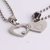 316L Stainless Steel Pendant 1.2X0.64Inch Heart Lovers  Silver Necklace 22" B149