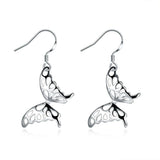 Sterling Silver Plated Dangle Earrings Two Butterfly Fish Hook 58x22mm P127