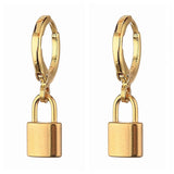 Brass Huggie Hoop Earrings Stainless Steel Pendants Padlock Gold 24mm 0.8mm Z415