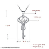 Platinum Plated Necklace Pendant Crown Key Zirconia 19" 1MM Lobster Clasp B336