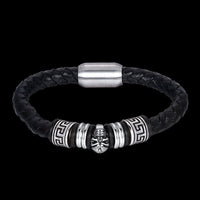 Stainless Steel Leather Bracelet 7.87 Inch  Silver Black Magnetic Clasp L359